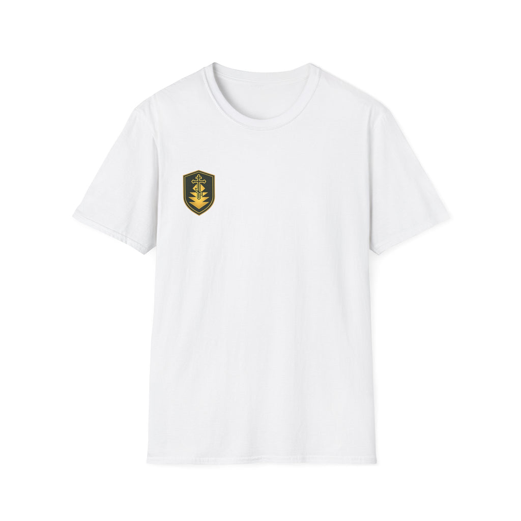 Shield Crest T-Shirt — Minimalist Green & Gold Logo Tee