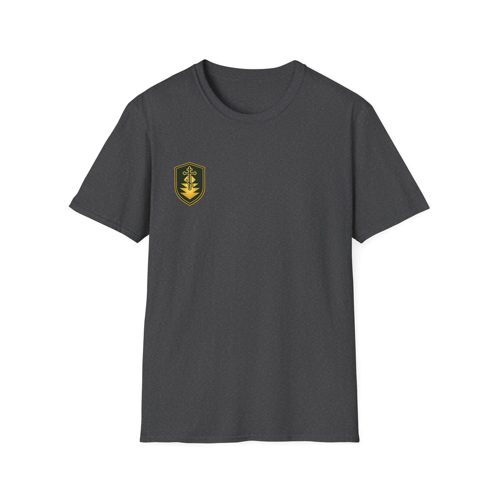 Shield Crest T-Shirt — Minimalist Green & Gold Logo Tee