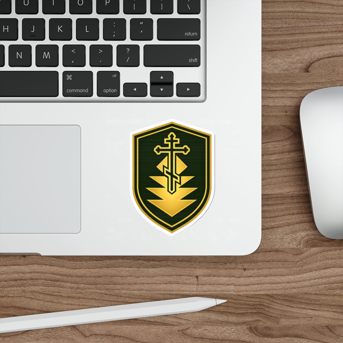 Gold Heraldic Cross Shield Die-Cut Sticker — Christian Emblem Laptop Decal