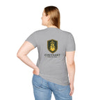 Shield Crest T-Shirt — Minimalist Green & Gold Logo Tee