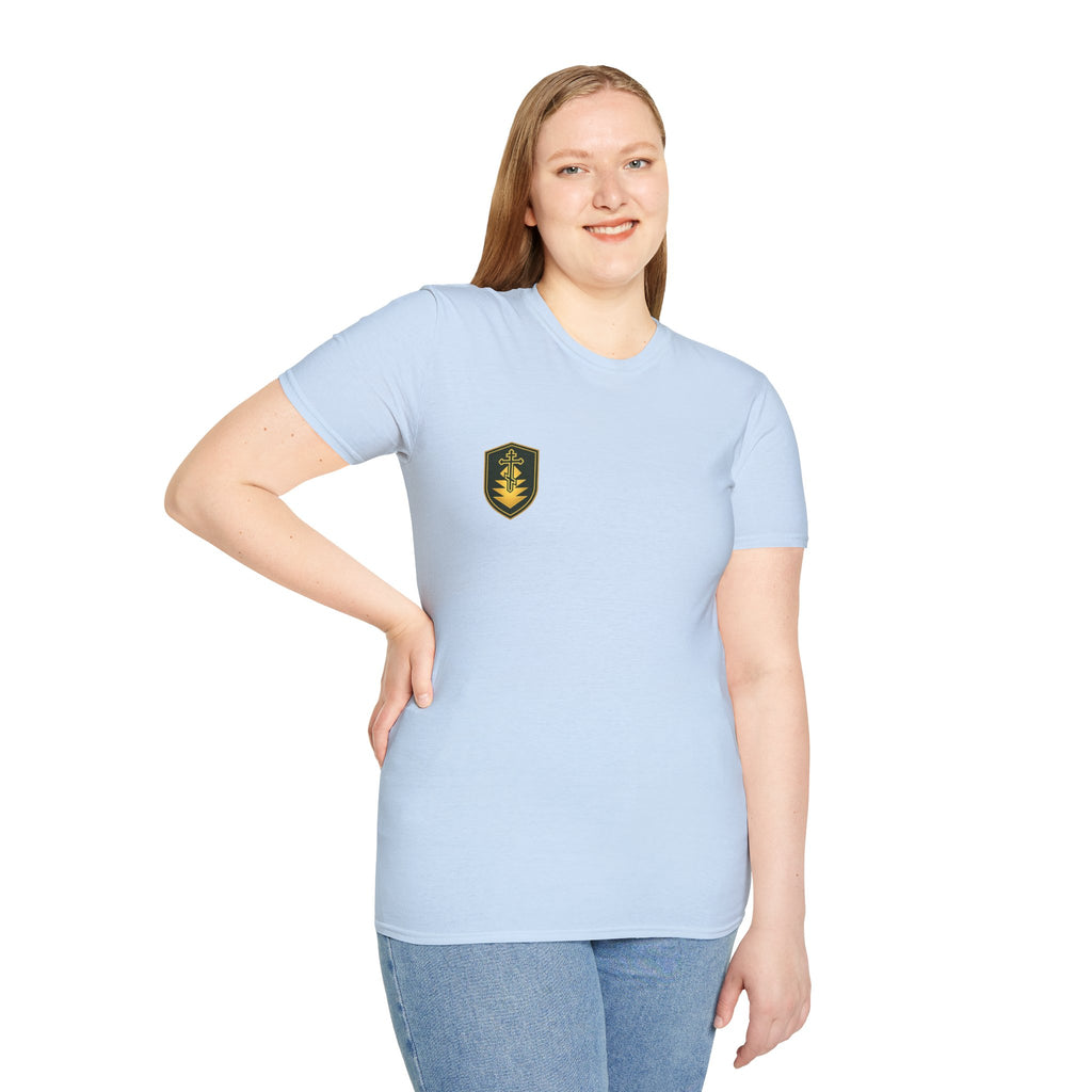 Shield Crest T-Shirt — Minimalist Green & Gold Logo Tee