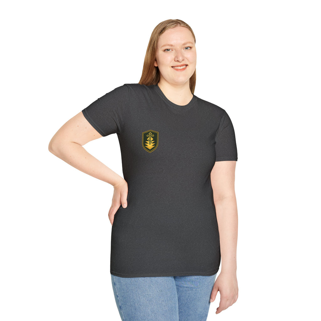 Shield Crest T-Shirt — Minimalist Green & Gold Logo Tee