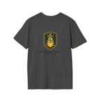 Shield Crest T-Shirt — Minimalist Green & Gold Logo Tee
