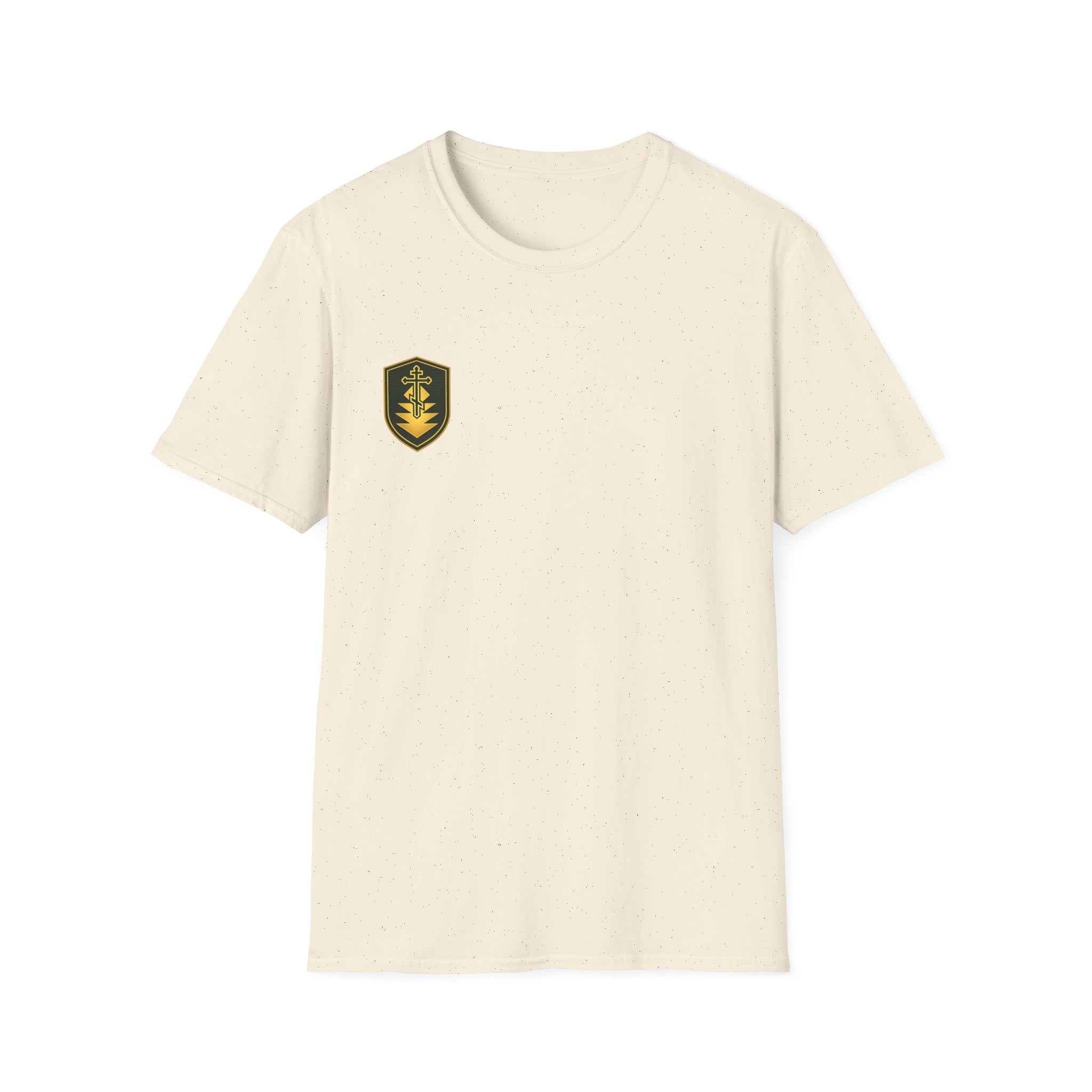 Shield Crest T-Shirt — Minimalist Green & Gold Logo Tee