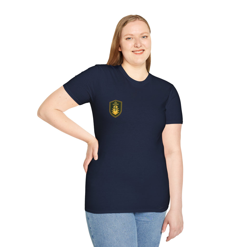 Shield Crest T-Shirt — Minimalist Green & Gold Logo Tee