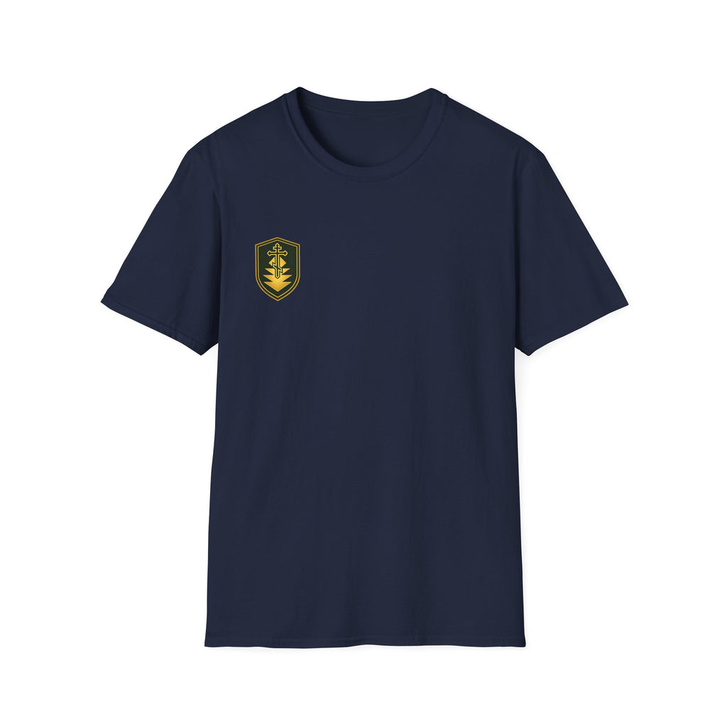 Shield Crest T-Shirt — Minimalist Green & Gold Logo Tee