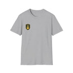 Shield Crest T-Shirt — Minimalist Green & Gold Logo Tee