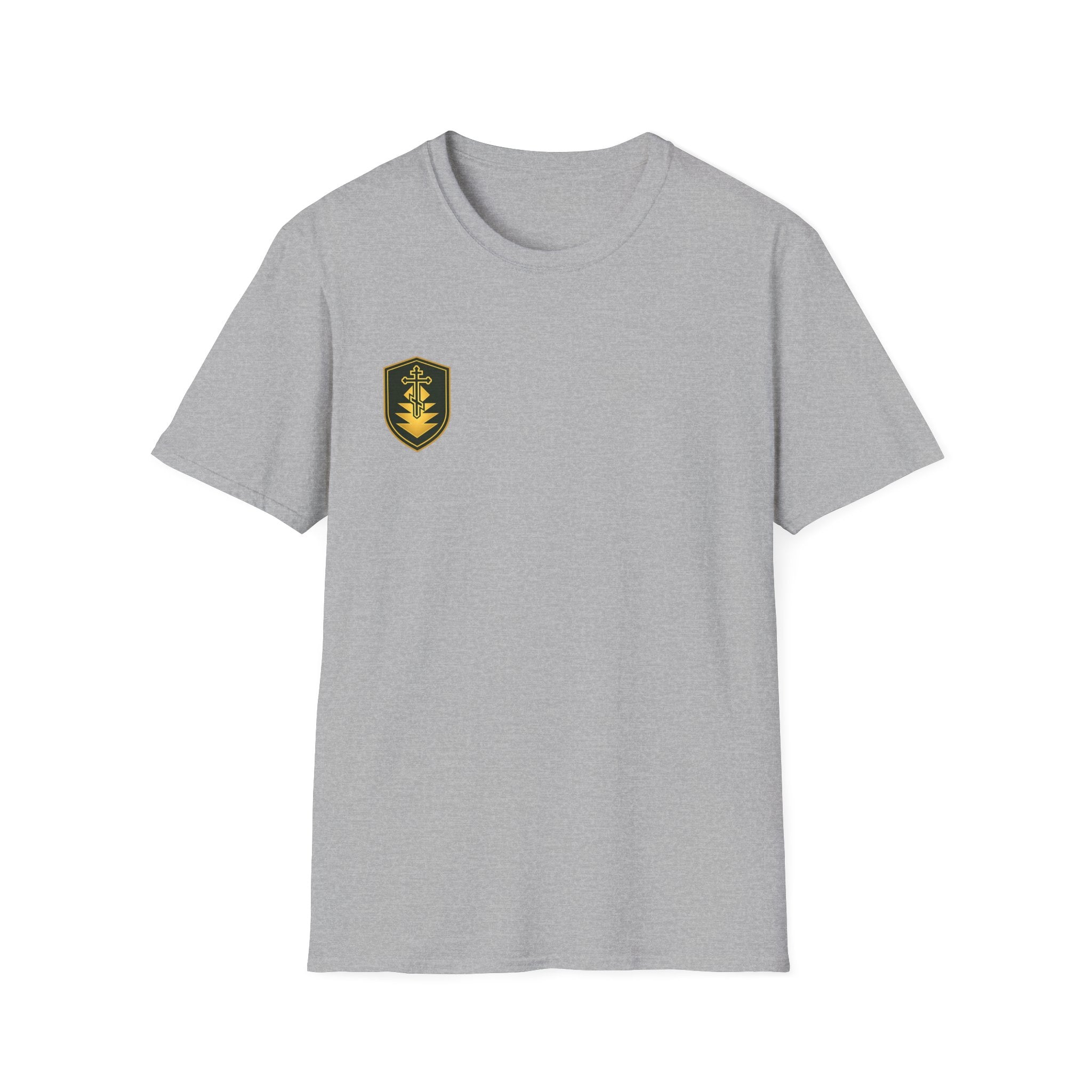 Shield Crest T-Shirt — Minimalist Green & Gold Logo Tee