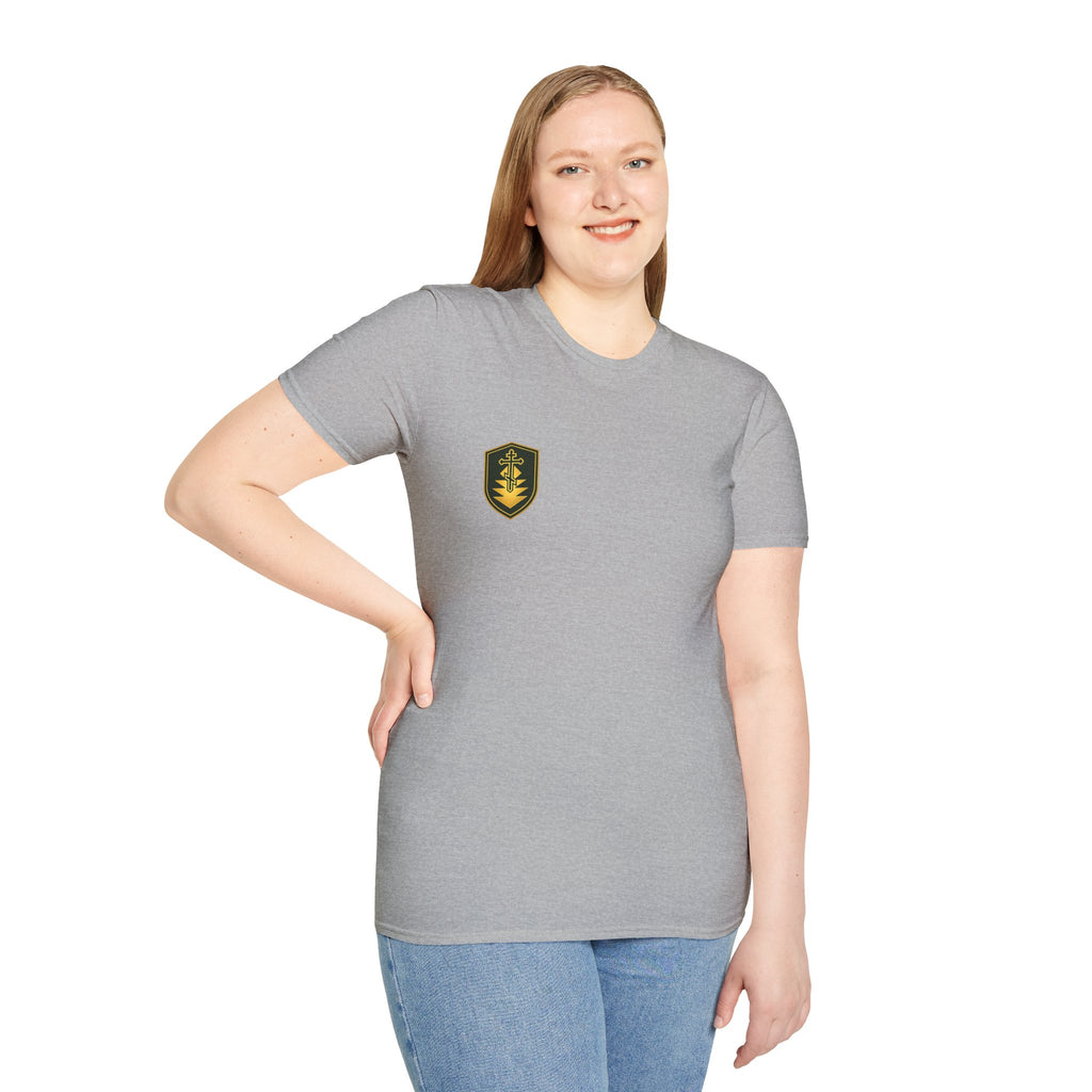 Shield Crest T-Shirt — Minimalist Green & Gold Logo Tee