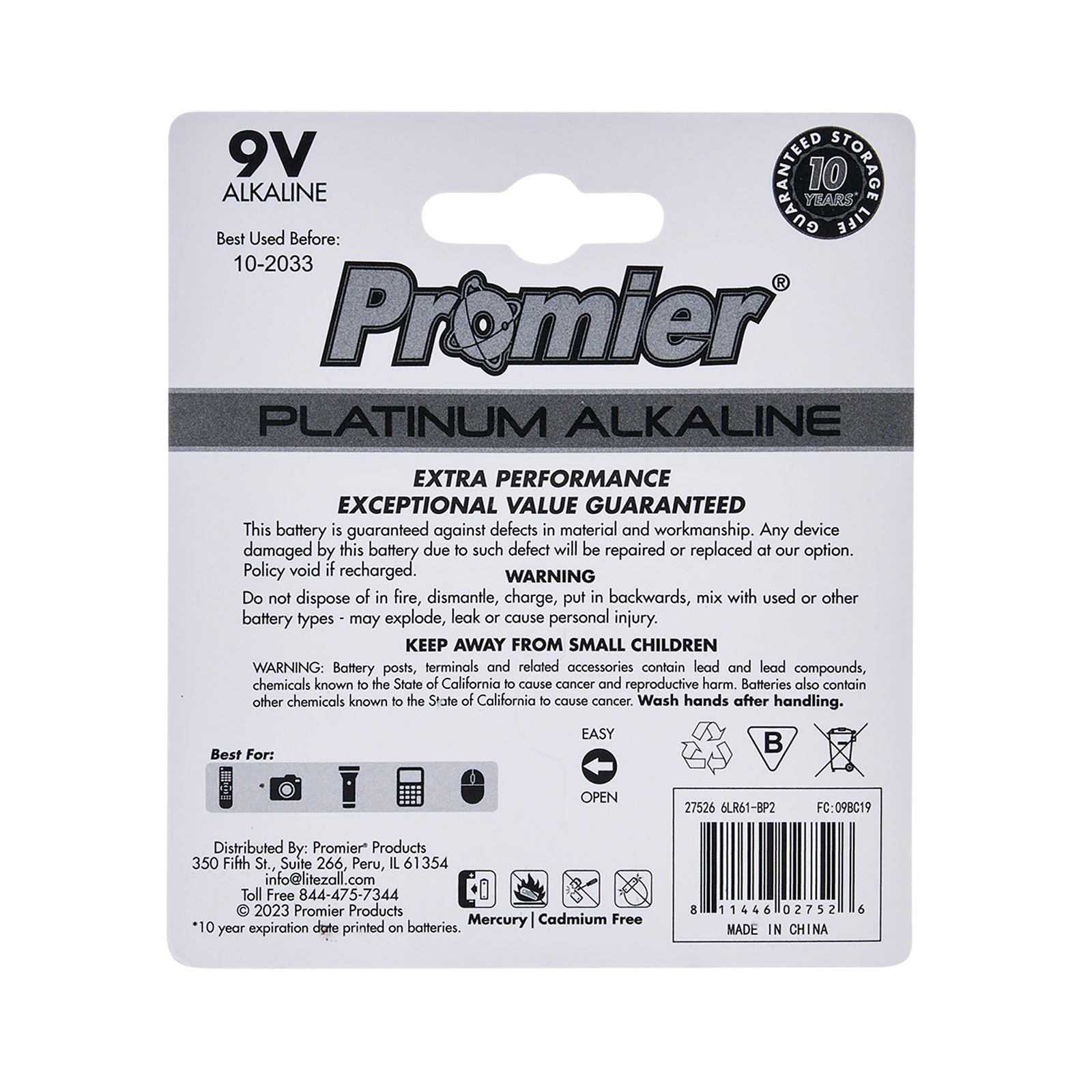 Promier® 9v Platinum Alkaline Battery 2 Pack