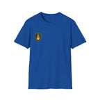 Shield Crest T-Shirt — Minimalist Green & Gold Logo Tee