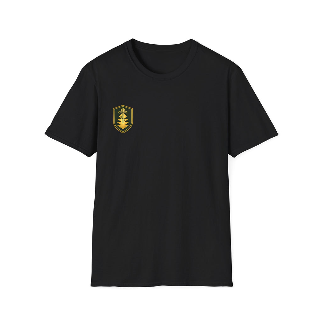 Shield Crest T-Shirt — Minimalist Green & Gold Logo Tee