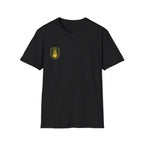 Shield Crest T-Shirt — Minimalist Green & Gold Logo Tee