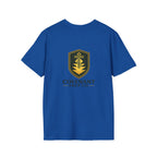 Shield Crest T-Shirt — Minimalist Green & Gold Logo Tee