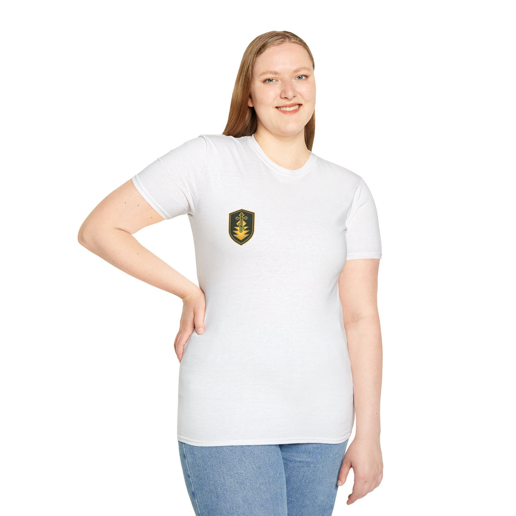 Shield Crest T-Shirt — Minimalist Green & Gold Logo Tee