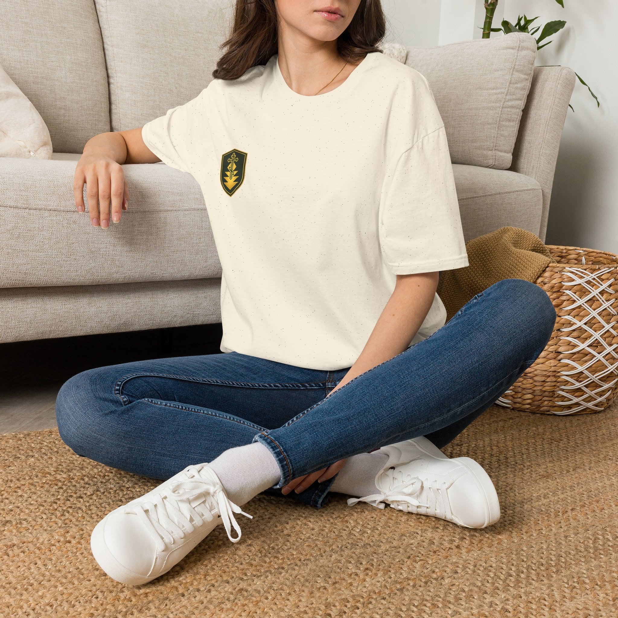 Shield Crest T-Shirt — Minimalist Green & Gold Logo Tee