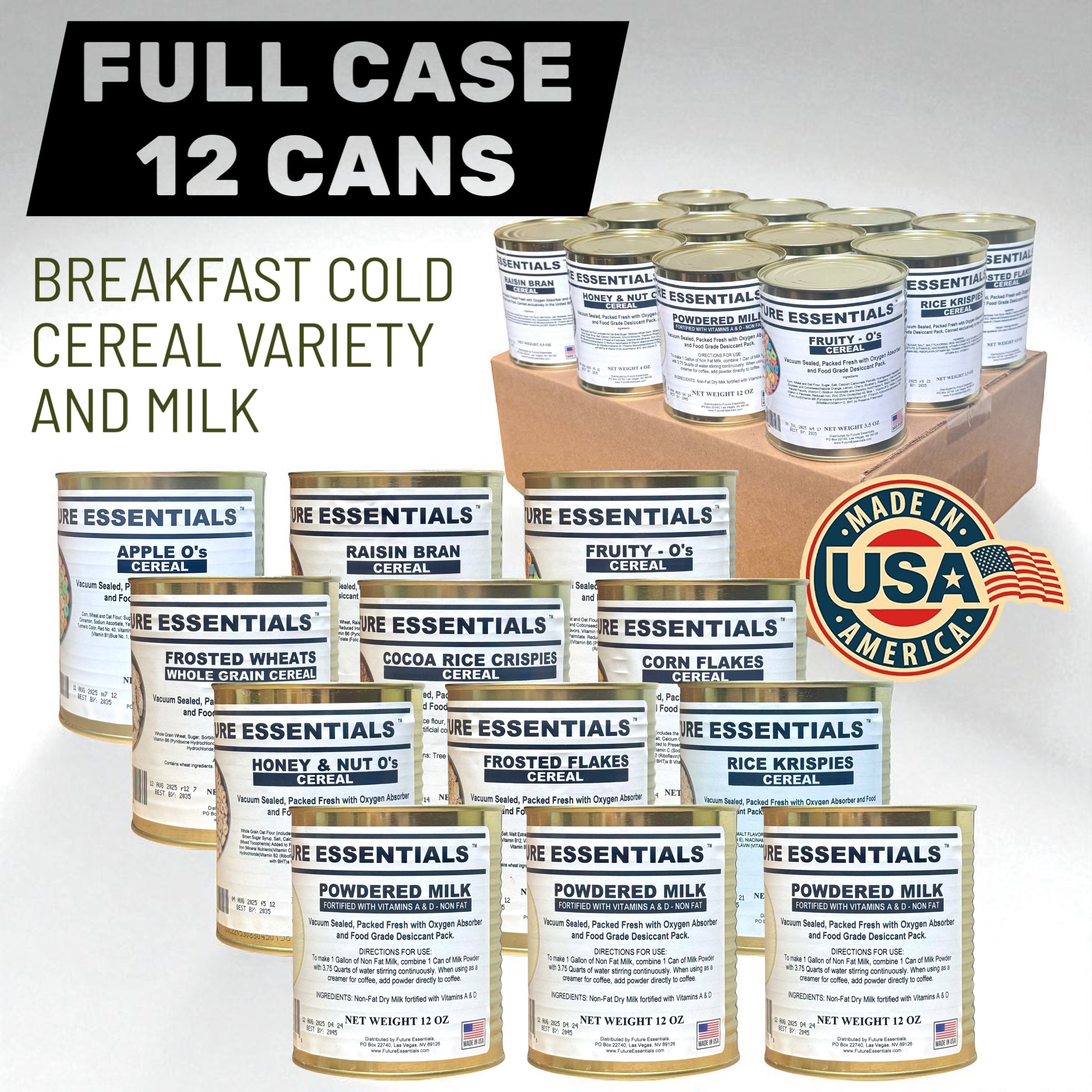 Future Essentials Canned Breakfast Cereal Variety & Milk — 12-Can Case
