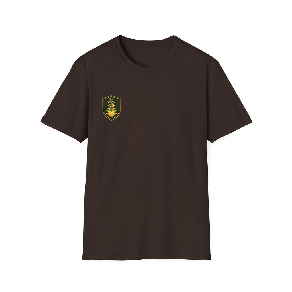 Shield Crest T-Shirt — Minimalist Green & Gold Logo Tee
