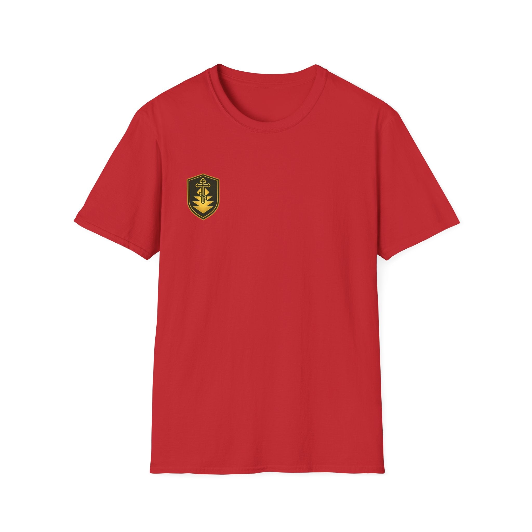 Shield Crest T-Shirt — Minimalist Green & Gold Logo Tee