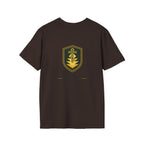 Shield Crest T-Shirt — Minimalist Green & Gold Logo Tee