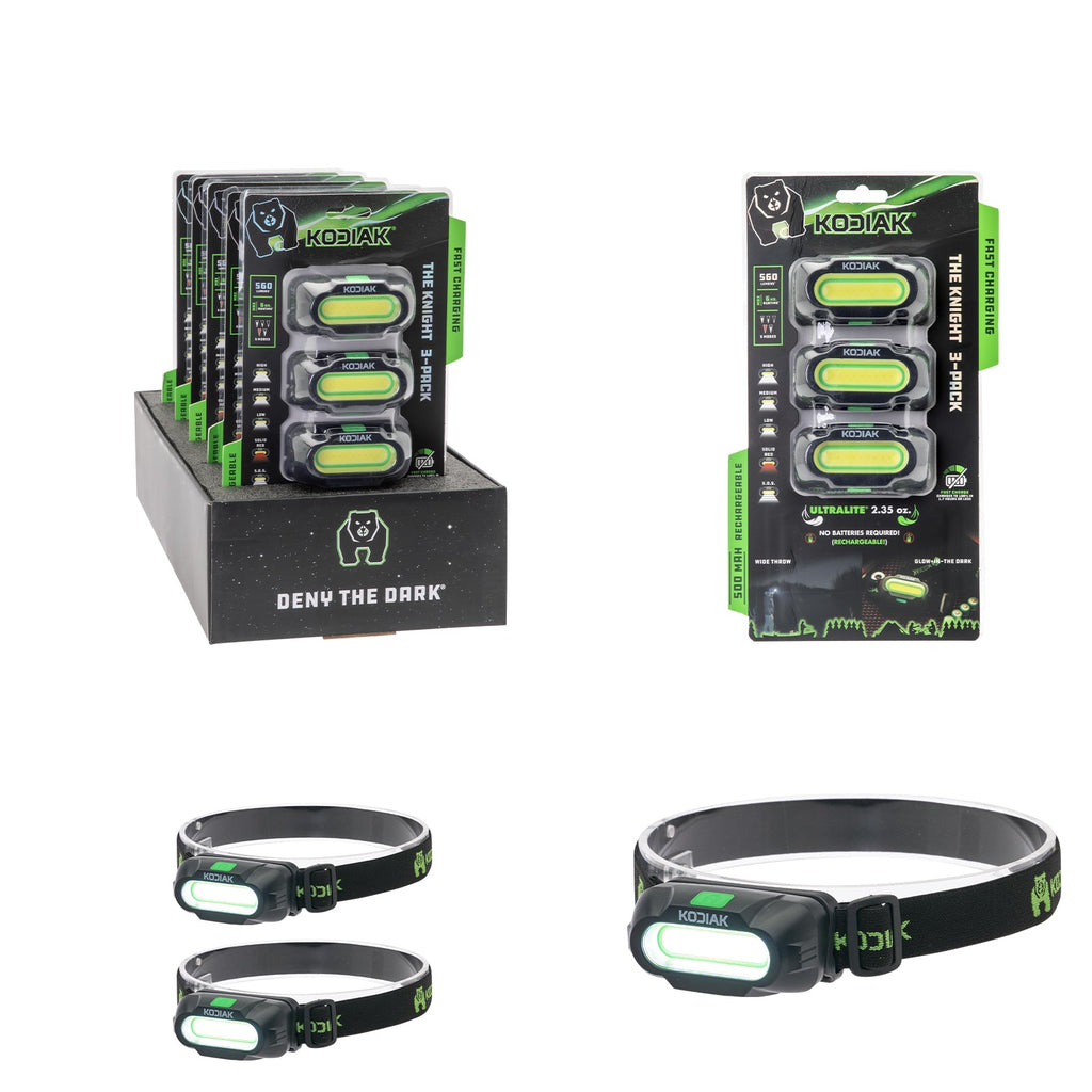 Kodiak® Knight Rechargeable 560 Lumen 5 Mode Headlamp 3 Pack