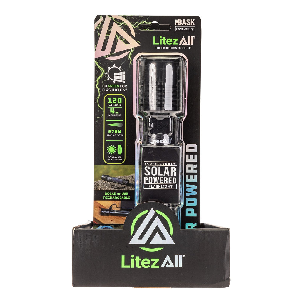 LitezAll® Bask Solar Powered & USB Rechargeable Flashlight