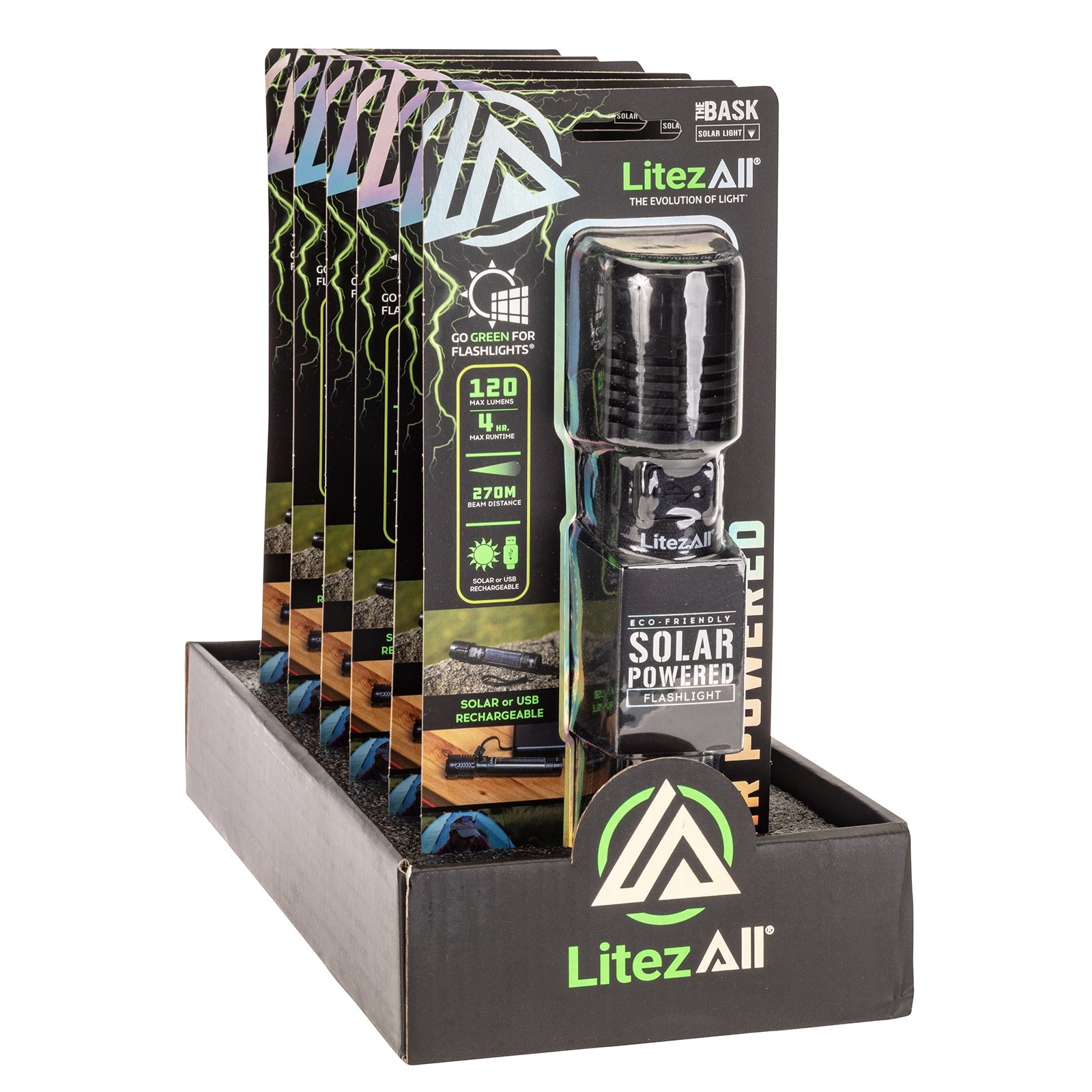 LitezAll® Bask Solar Powered & USB Rechargeable Flashlight