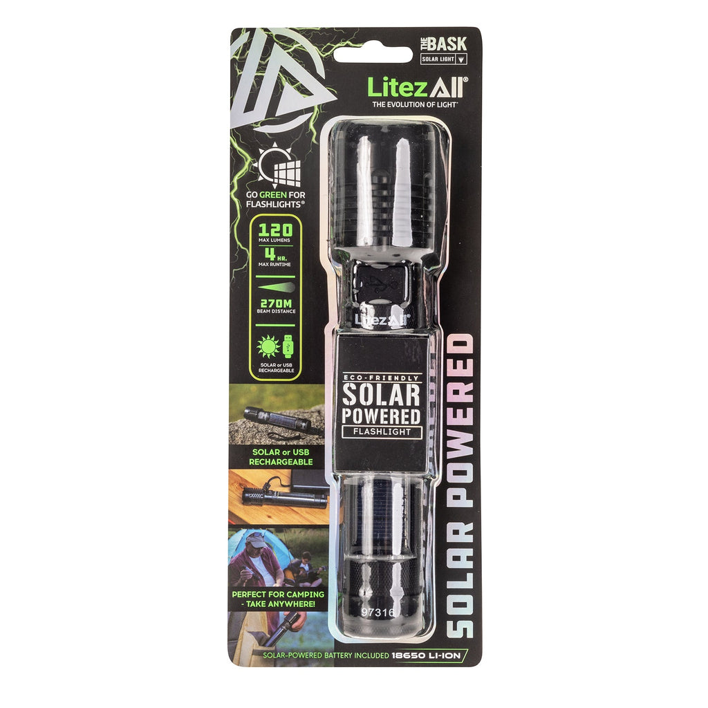 LitezAll® Bask Solar Powered & USB Rechargeable Flashlight