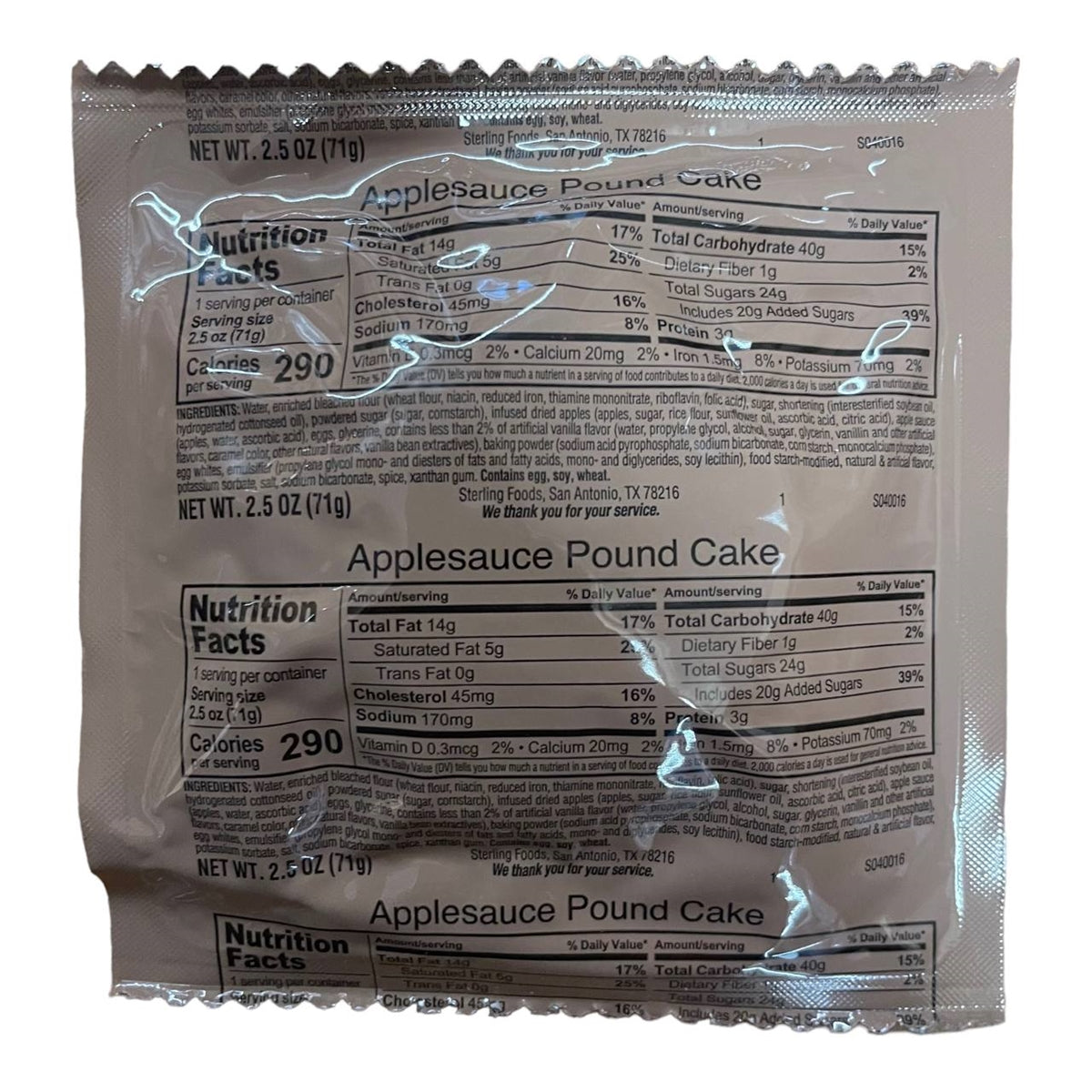 BULK MRE Dessert - 100 packs of Applesauce Pound Cake (Trans Fat Free) — view 3