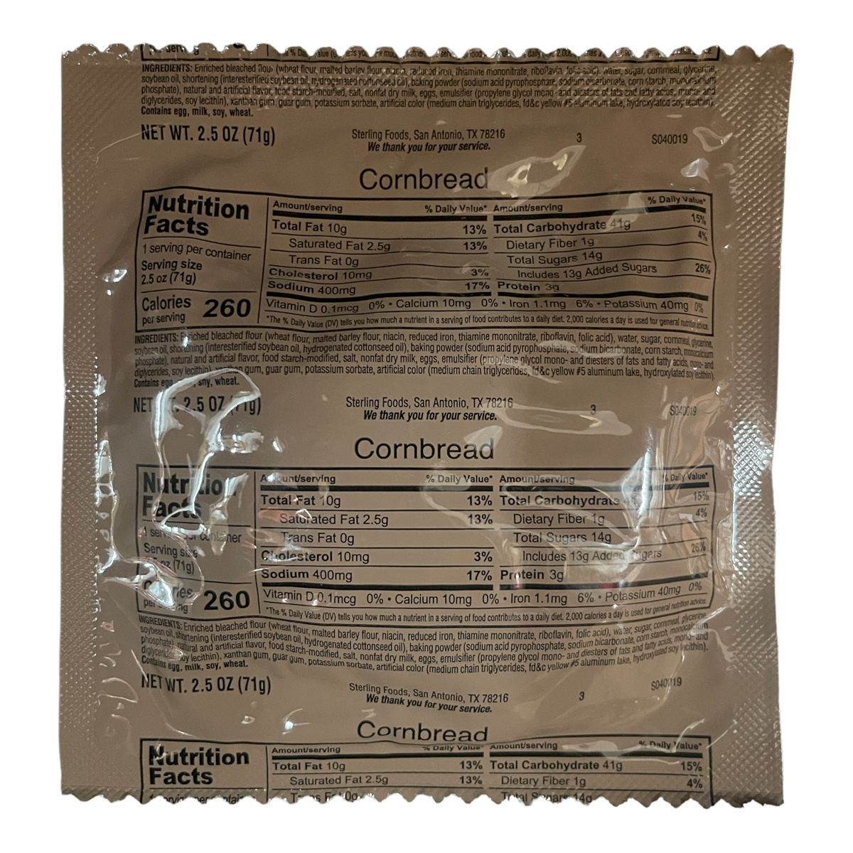 BULK MRE Bread - 100 packs of Cornbread (Trans Fat Free) — view 4