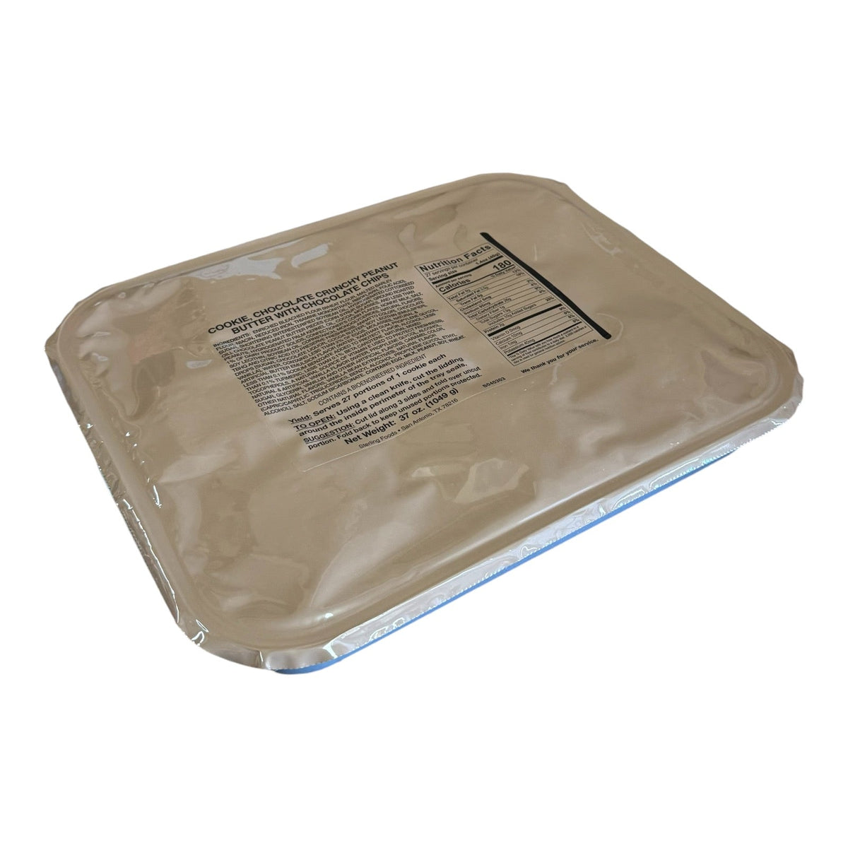 Military MRE Tray Pack — Chocolate Crunchy Peanut Butter Cookies with Chocolate Chips (UGR Component) — view 3