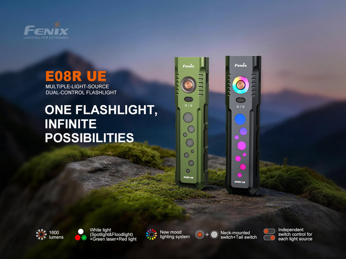 Fenix E08R UE Multi-Light EDC Flashlight With Red Light & Green Laser — view 3
