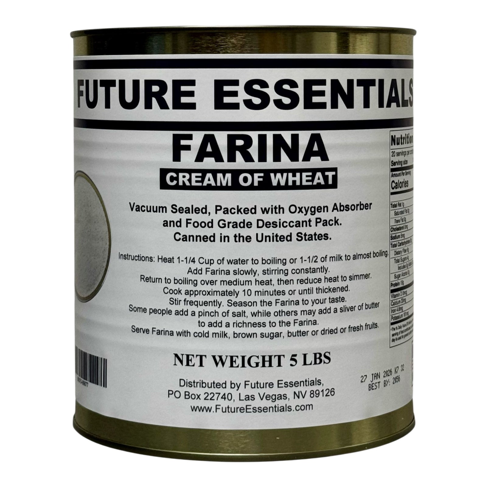 Future Essentials Farina Creamy Wheat Breakfast Cereal #10 Can — view 2