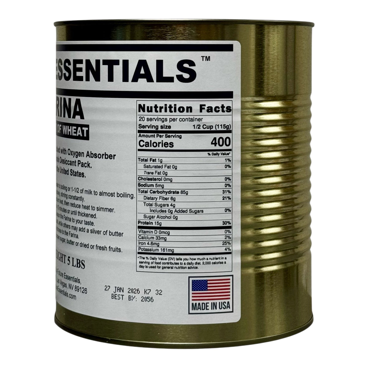 Future Essentials Farina Creamy Wheat Breakfast Cereal #10 Can — view 4