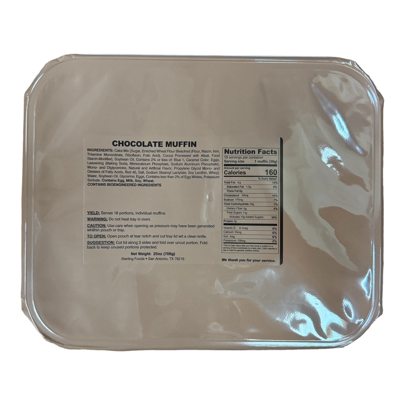 Military MRE Tray Packs — Chocolate Muffin, 12-Pack (UGR Component) — view 3