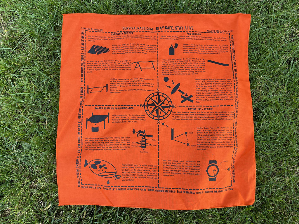 Survival Bandana with Printed Survival Instructions — Made in USA