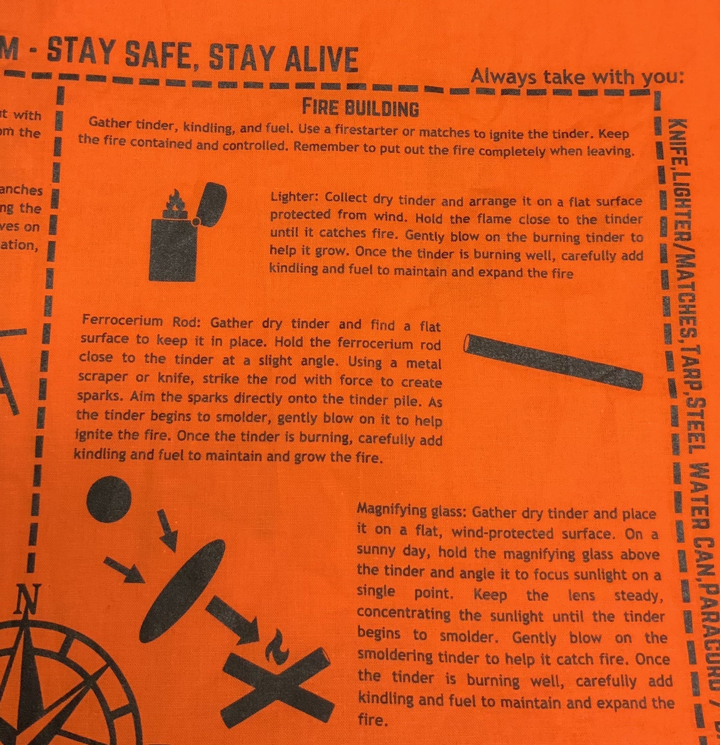 Survival Bandana with Printed Survival Instructions — Made in USA