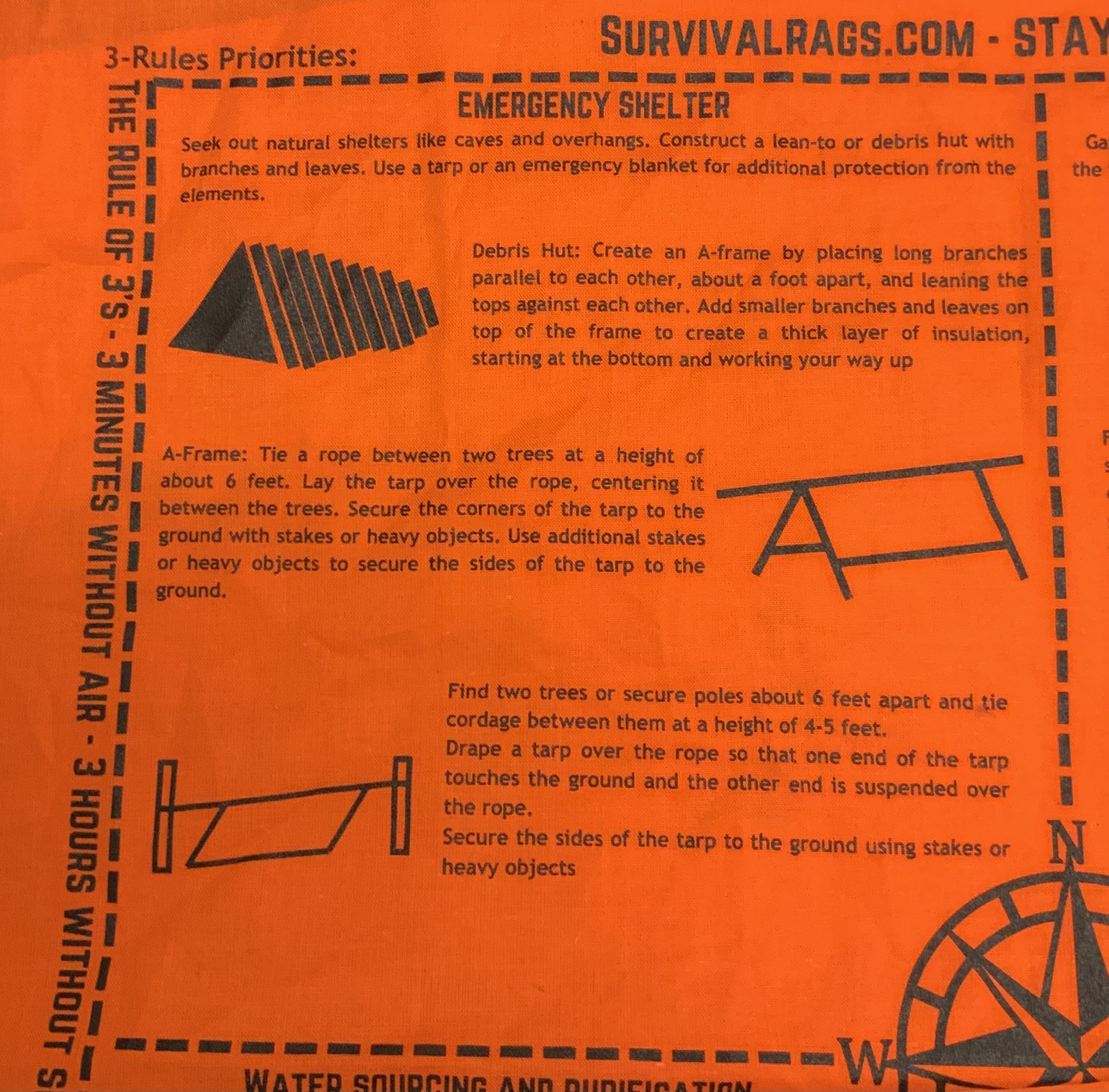 Survival Bandana with Printed Survival Instructions — Made in USA