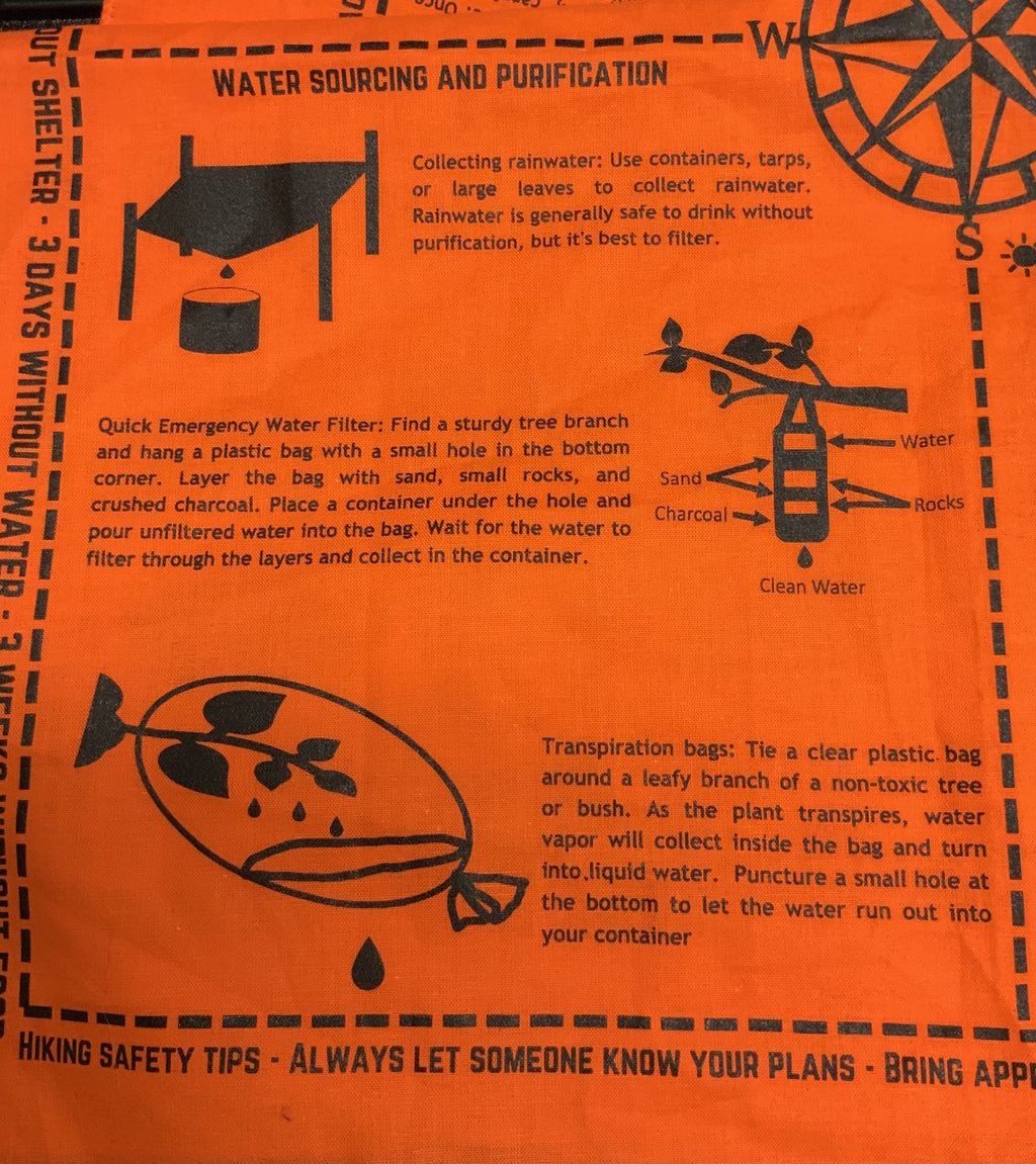 Survival Bandana with Printed Survival Instructions — Made in USA
