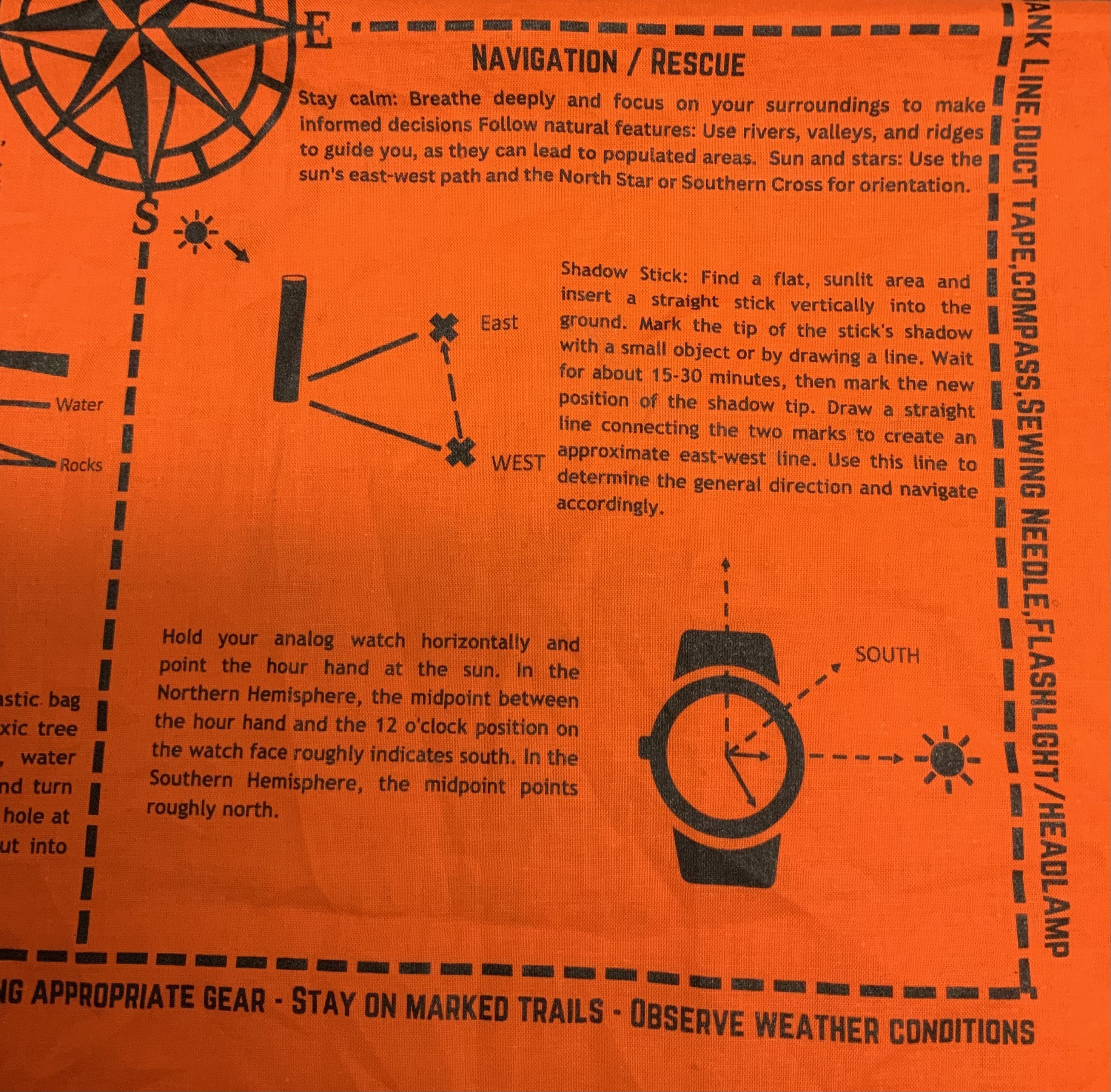 Survival Bandana with Printed Survival Instructions — Made in USA