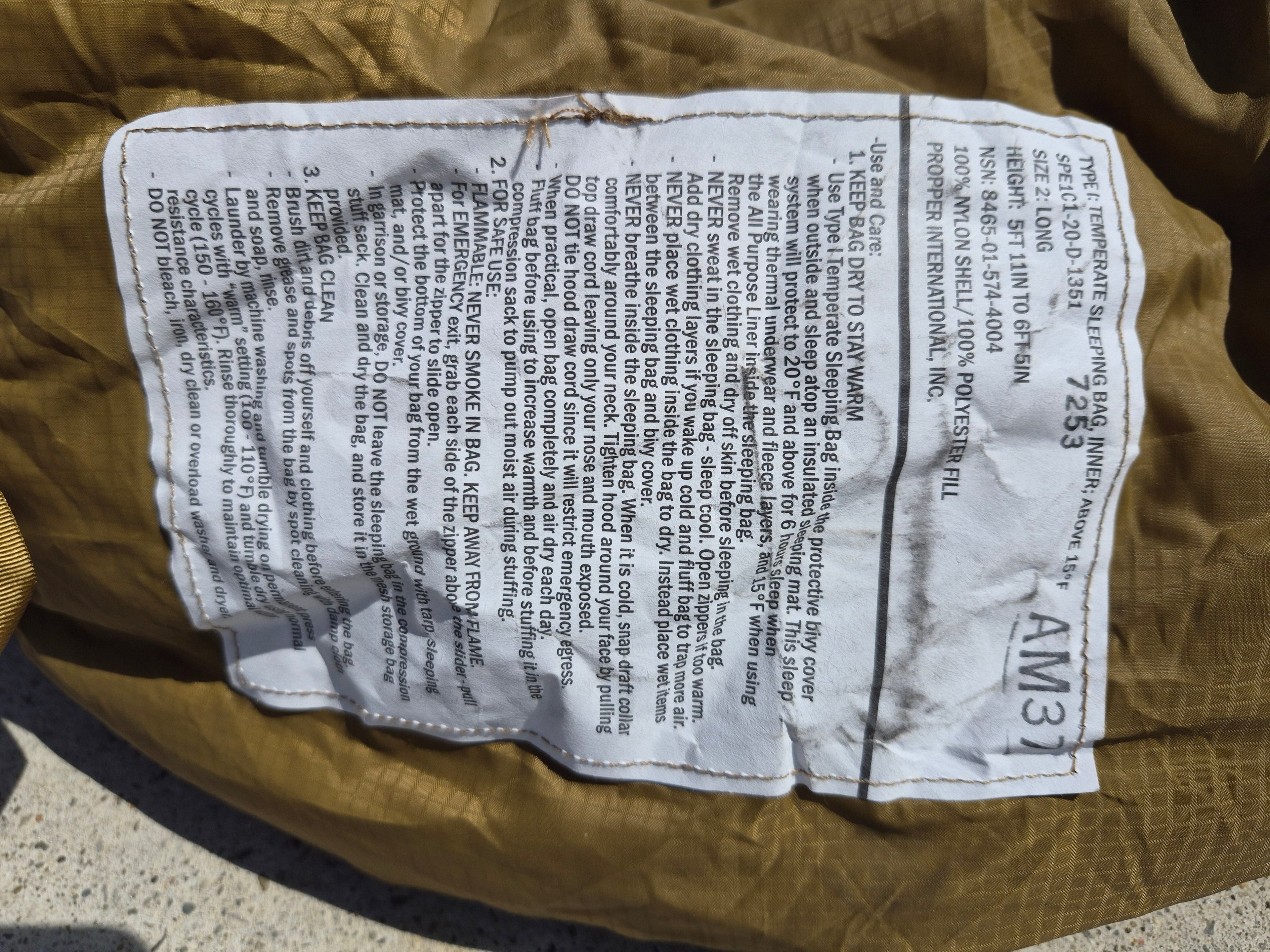 USMC 3-Season Sleeping Bag — Coyote Brown, Issued