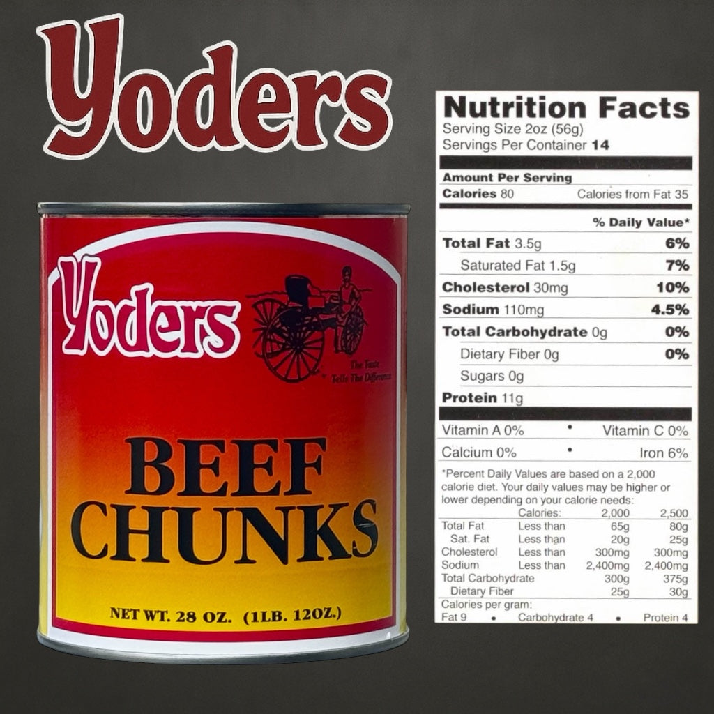 Yoder’s Canned Beef Chunks — 28 oz, Fully Cooked (10+ Year Shelf Life)