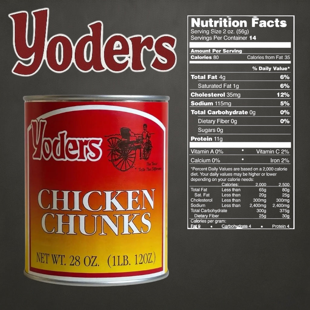 Yoder’s Canned Chicken Chunks — 28 oz, Fully Cooked (10+ Year Shelf Life)